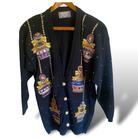 Vintage Marisa Christina Collection Sequin Sweater Cardigan Chic Festive - Picture 7 of 14